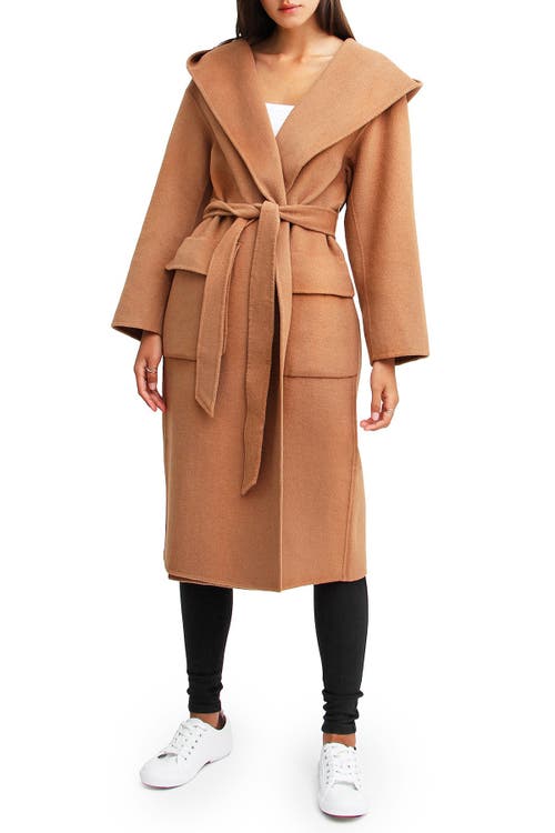 Belle & Bloom Runaway Wool Blend Robe Coat In Dark Camel
