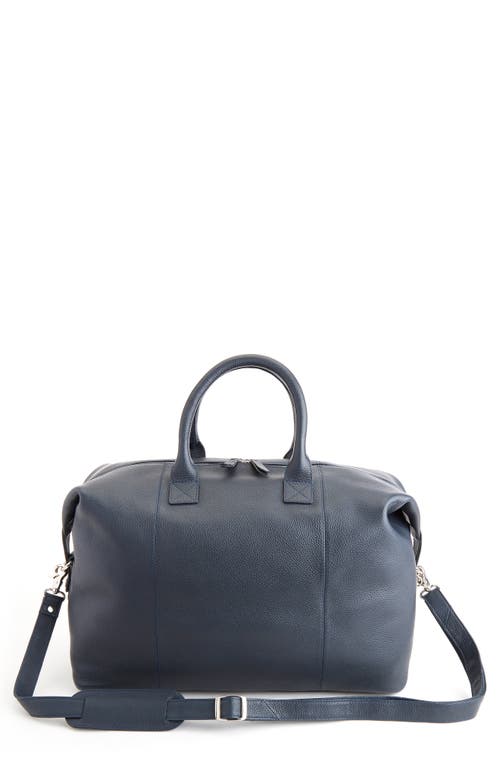 Medium Leather Duffle Bag in Navy Blue