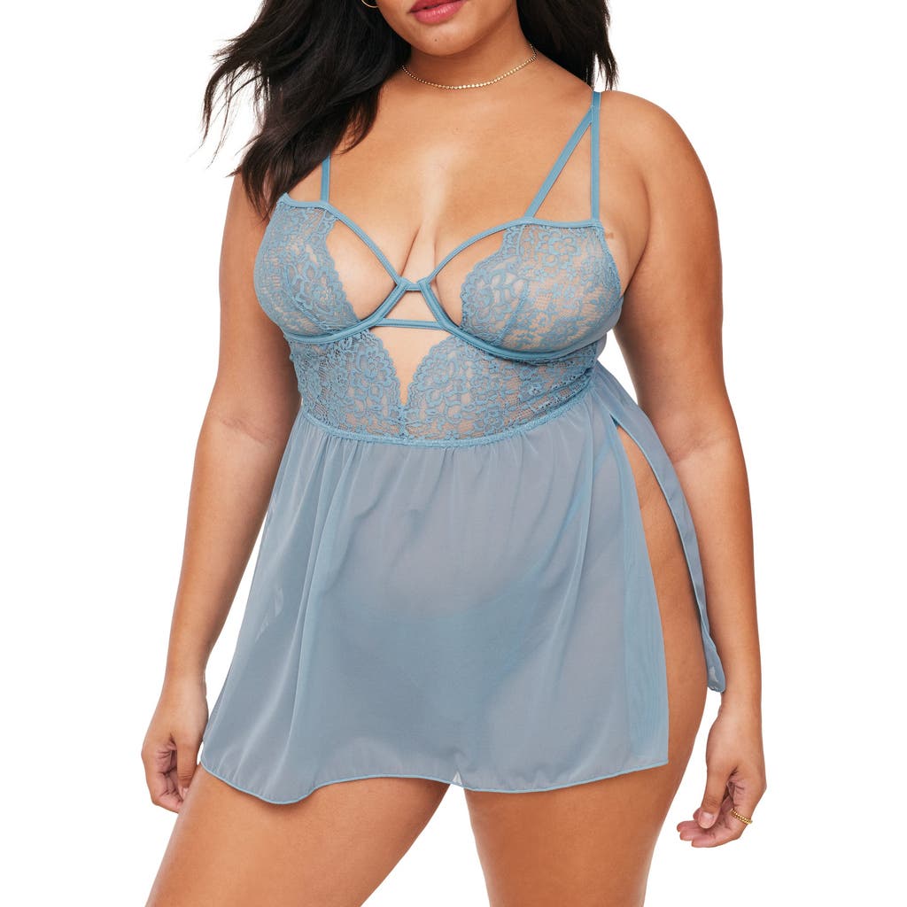 Adore Me Rae Unlined Babydoll & G-string Set Lingerie In Medium Blue