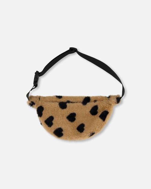 Shop Deux Par Deux Girl's Faux Fur Fanny Bag Caramel Printed Heart In Printed Flowers