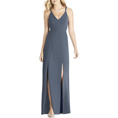 Social Bridesmaids Slit Matte Chiffon Gown, Grey
