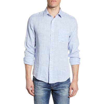 Faherty Regular Fit Linen Button-Up Shirt, Blue