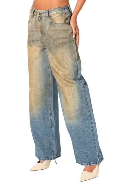 Shop Edikted Muddy Wash Wide Leg Jeans In Blue-washed