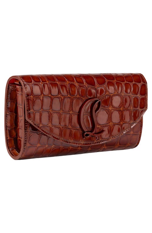 Shop Christian Louboutin Loubi54 Croc Embossed Leather Wallet On A Chain In 7023 Acajou/acajou