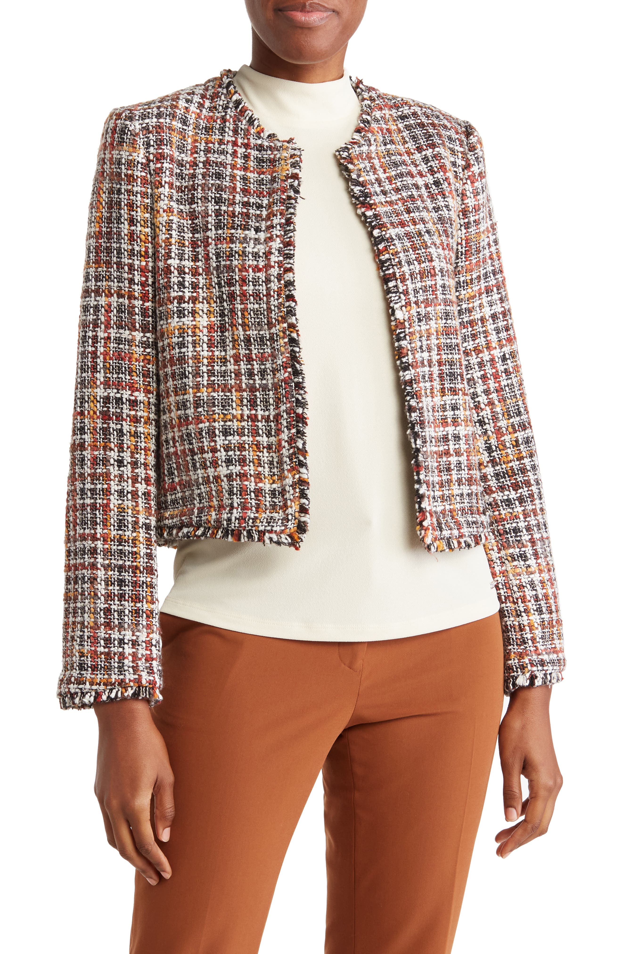 Calvin Klein Frayed Trim Tweed Jacket 