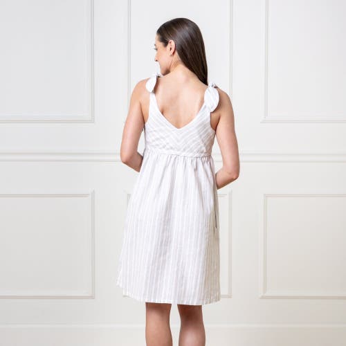 Shop Hope & Henry Sleeveless Bow Shoulder Dress In Stone Stripe Linen