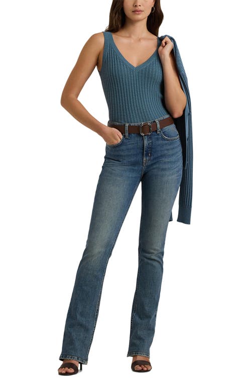 Shop Lauren Ralph Lauren Cropped Cotton Blend Sweater Tank Top In Blue Dusk