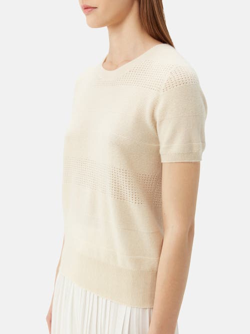 Gobi Mongolian Cashmere Organic Color Short-sleeved Cashmere Crewneck Top In Off White