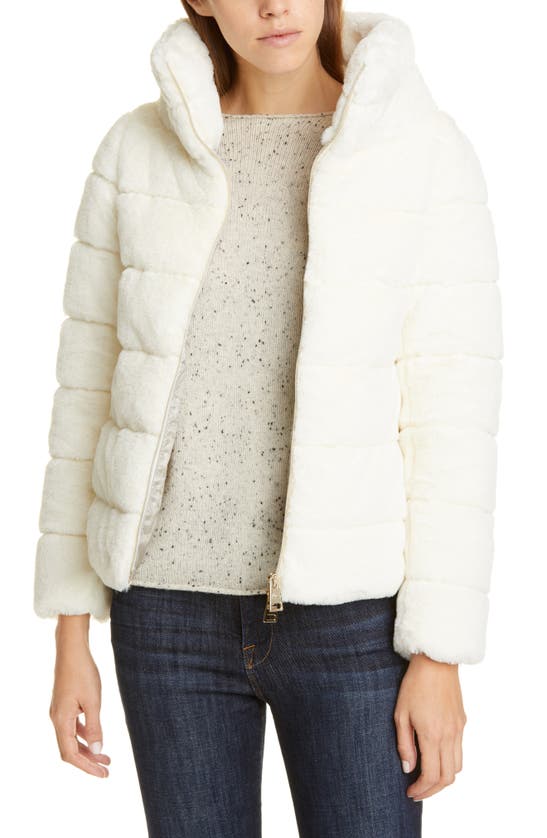 Herno Quilted Down Faux Fur Puffer Jacket In Latte