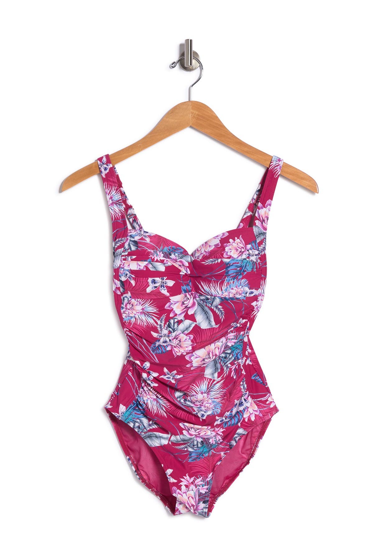 Sea Level Twist Front Floral Print One-piece Swimsuit In Rose