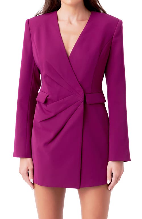 Shop Endless Rose Draped Long Sleeve Blazer Romper In Purple