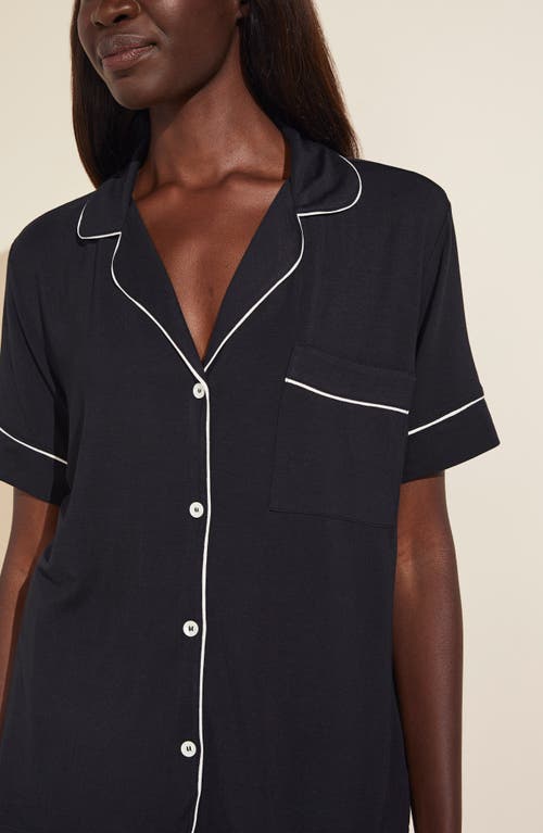 Eberjey Gisele Short Sleeve Crop Pajama Set In Black/sorbet Pink