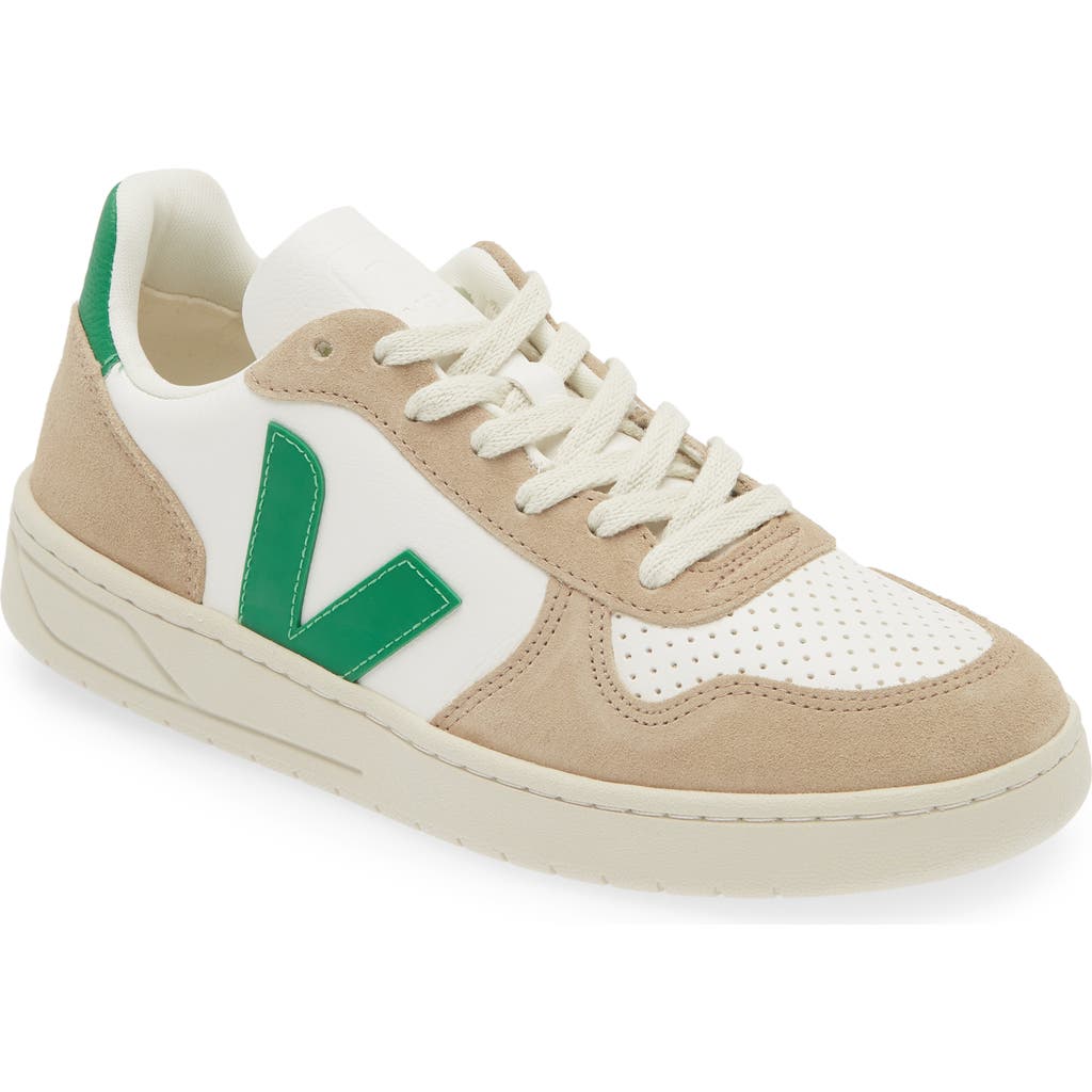 Veja V-10 Sneaker In Extra-white/emeraude/sahara