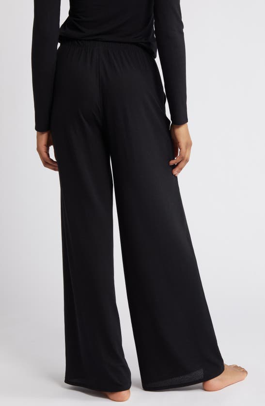 Shop Open Edit Sheer Rib Wide Leg Pajama Pants In Black