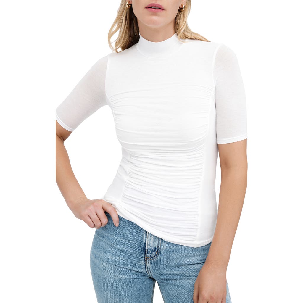 Marcella Logan Ruched Mock Neck Top In Off White