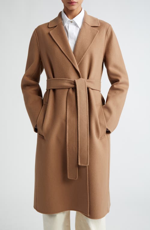Max Mara Pauline Belted Double Face Virgin Wool Wrap Coat in Camel at Nordstrom, Size 12