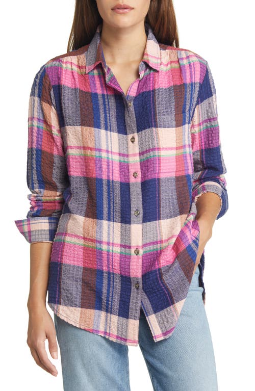 beachlunchlounge Plaid Button-Up Shirt in Berry Shake