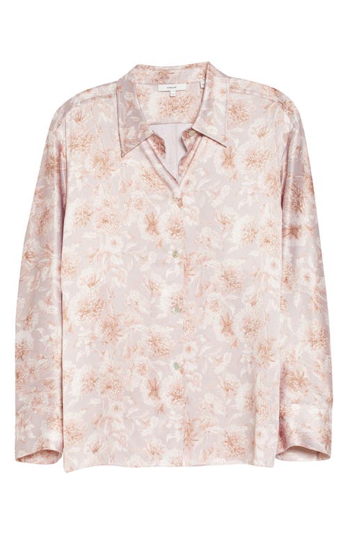 Shop Vince Dahlia Floral Print Silk Shirt In Lotus Shell