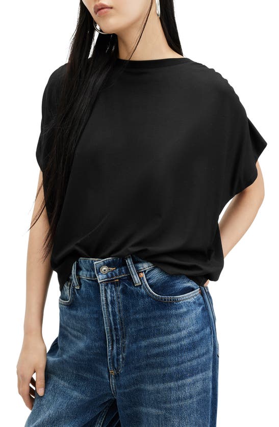 Shop Allsaints Natalie Ruched Shoulder T-shirt In Black