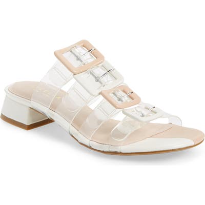 Cecelia New York Lincoln Strappy Clear Slide Sandal- Beige