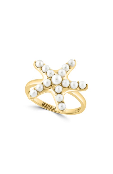 14K Yellow Gold 2.5-3mm Cultured Pearl Starfish Ring - Size 7