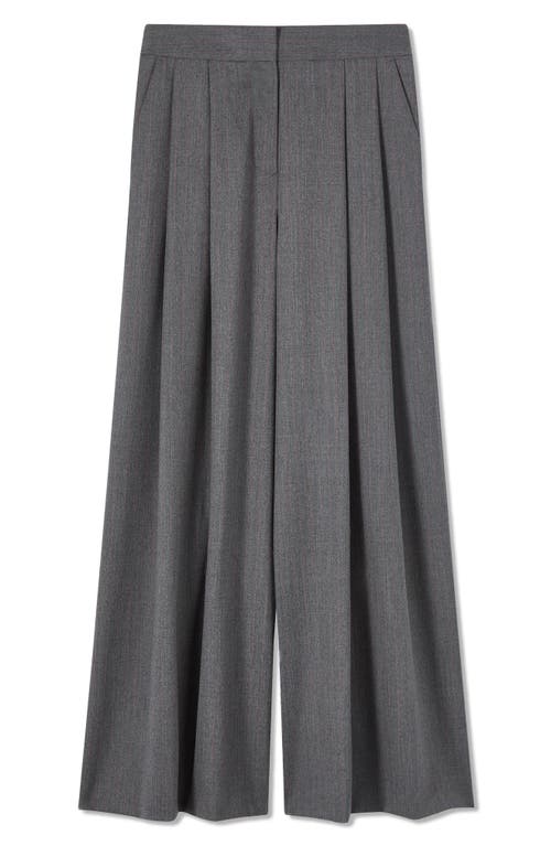 Shop Lk Bennett Hally Pinstripe High Waist Wide Leg Stretch Wool Pants In Grey