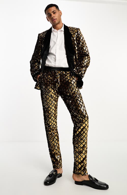 Skinny Fit Sequin Suit Trousers in Gold