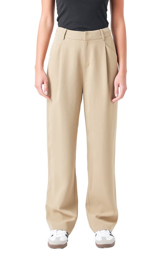 Shop Grey Lab High Waist Wide Leg Pants In Khaki