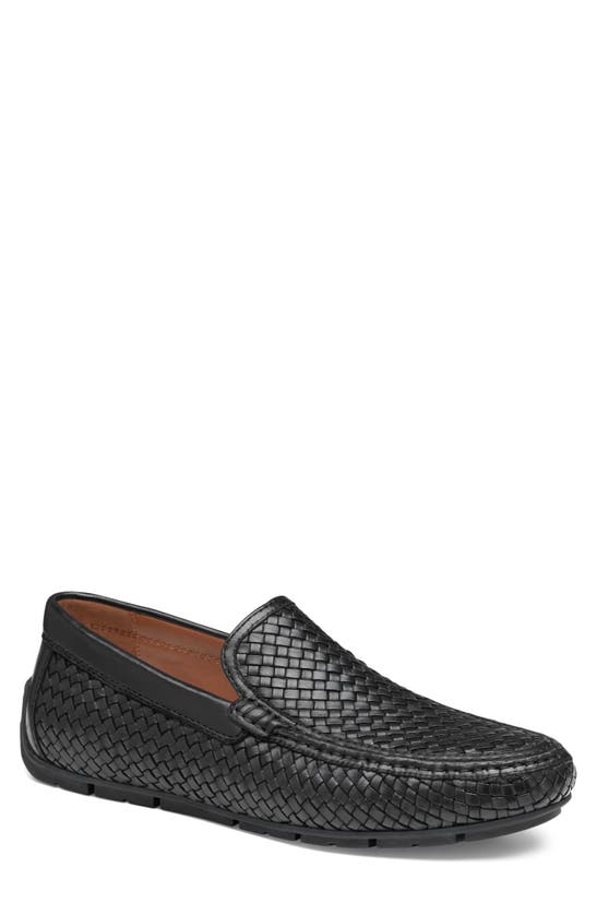 Johnston & Murphy Collection Baldwin Woven Moc Toe Driving Shoe In Black Sheepskin