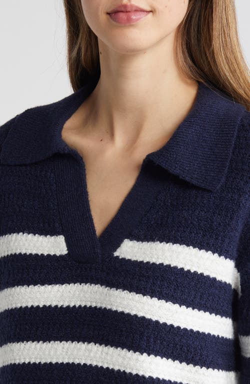 Shop Caslonr Caslon(r) Stripe Textured Polo Sweater In Navy Blazer- White Stripe