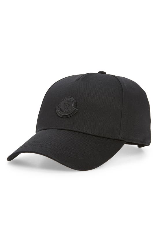 Shop Moncler Logo Patch Cotton Baseball Cap In Black