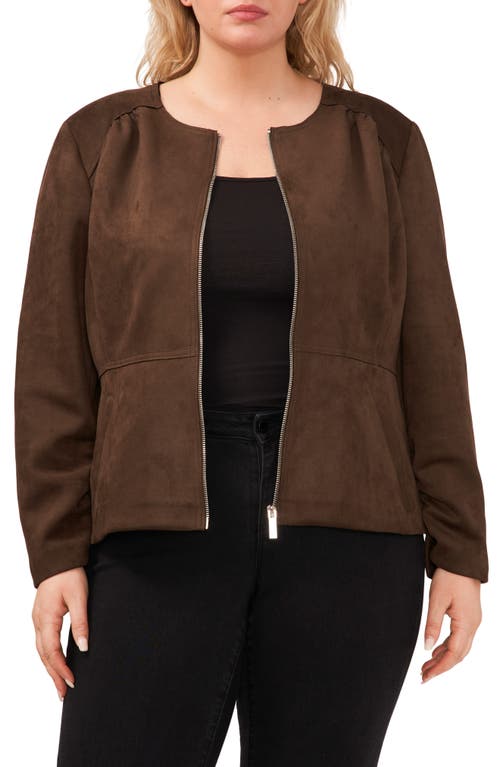 Vince Camuto Collarless Faux Suede Jacket in Deep Chocolate