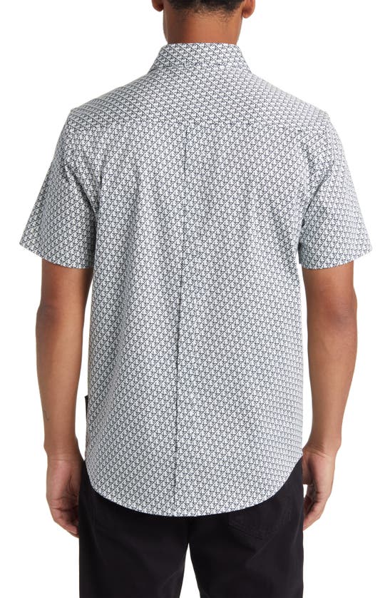 Shop Karl Lagerfeld Paris Logo Print Short Sleeve Stretch Cotton Button-up Shirt In White