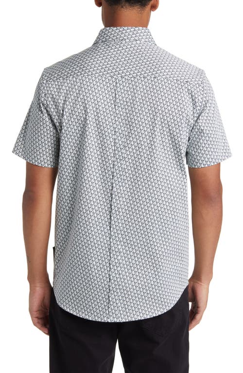 Shop Karl Lagerfeld Paris Logo Print Short Sleeve Stretch Cotton Button-up Shirt In White