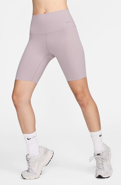 Shop Nike Zenvy Gentle Support High Waist Bike Shorts In Light Violet Ore/black