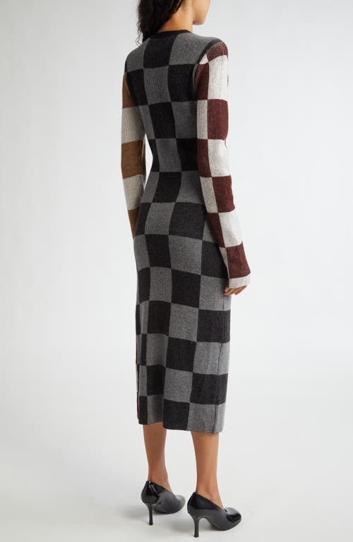 Shop Stine Goya Checkerboard Long Sleeve Sweater Dress In Chocolate Combo