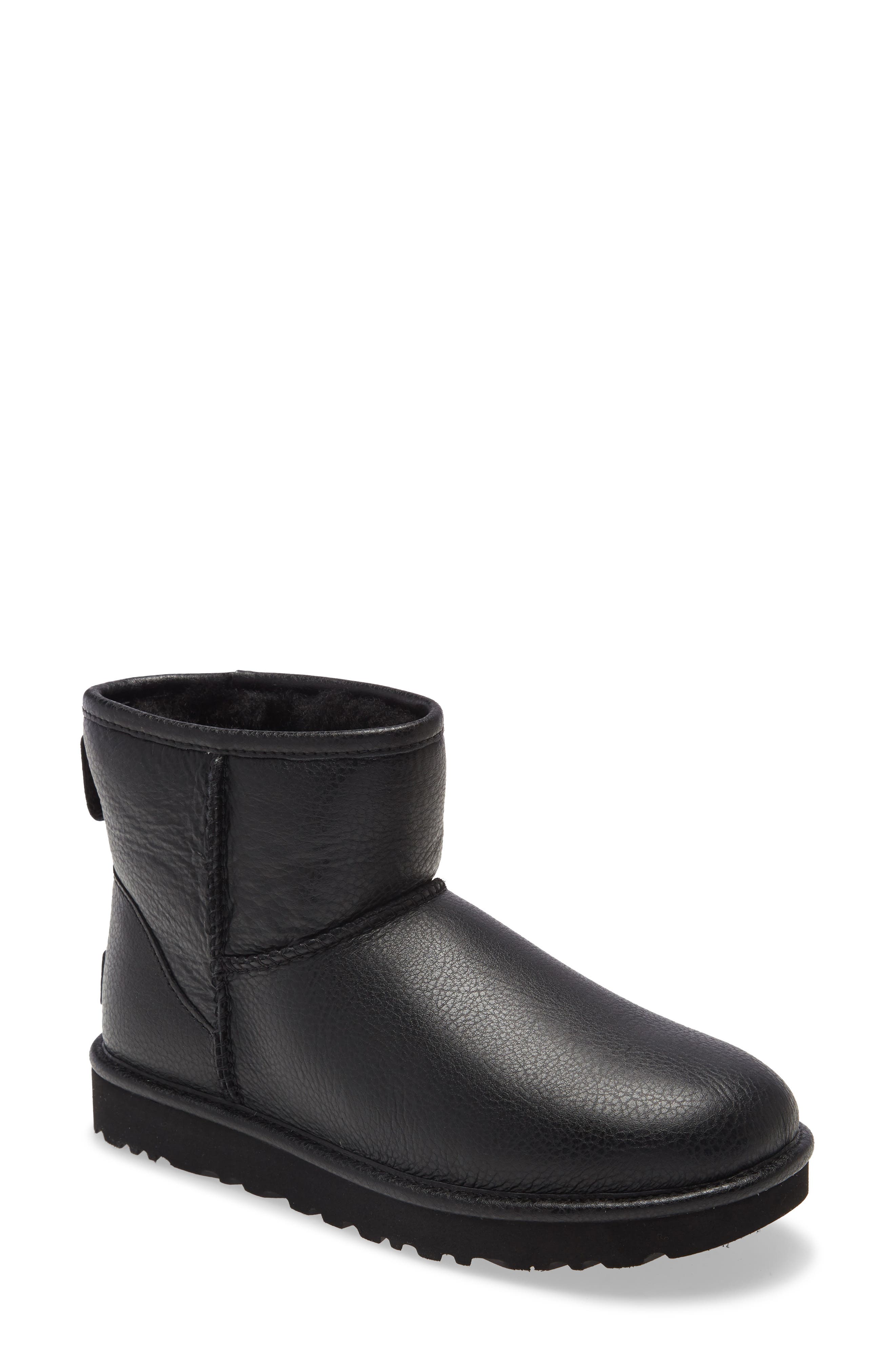 Ugg ® Classic Mini Ii Genuine Shearling Lined Boot In Black Leather