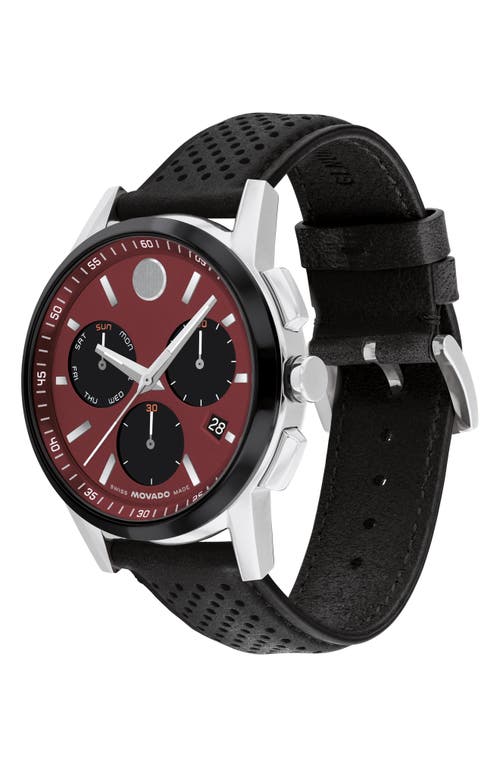 Shop Movado Museum Sport Leather Strap Chronograph Watch, 43mm In Red