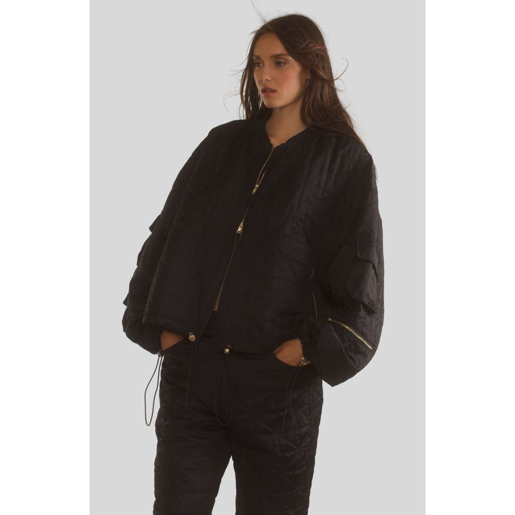 Shop Cynthia Rowley Quilted Bomber Jacket In Black