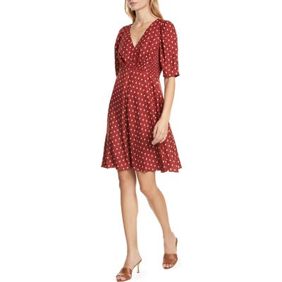 Rebecca Taylor Sunrise Dot Silk Blend Dress, Burgundy