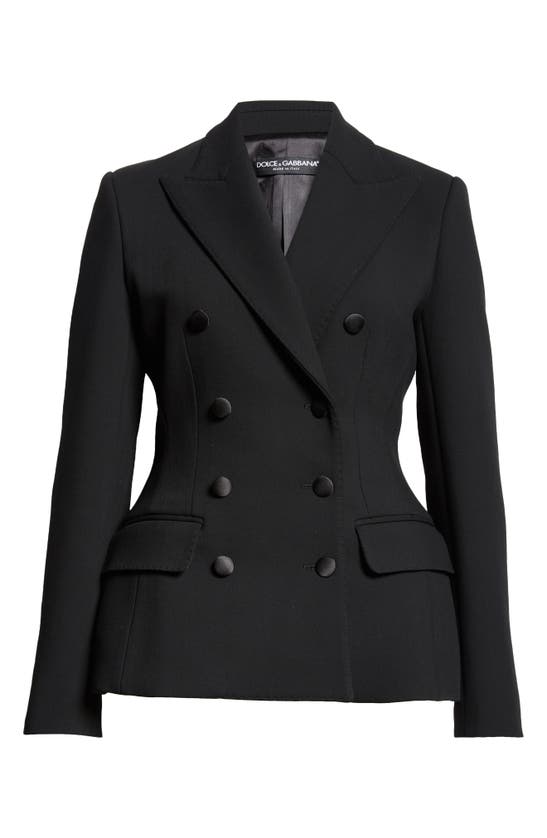 Shop Dolce & Gabbana Turlington Double Breasted Wool Blend Blazer In Nero