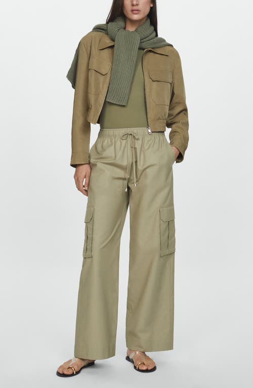 Mango Veste Crop Poches In Khaki Green