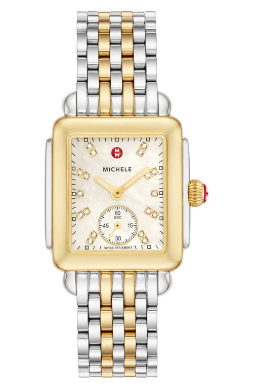 Shop Michele Deco Mid Diamond Dial Bracelet Watch, 29mm In Gold/mop