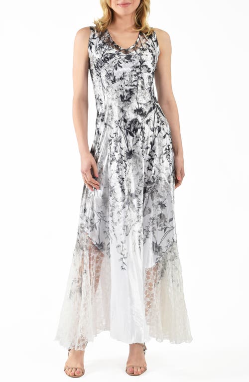 Floral Lace-Up Charmeuse Maxi Dress in Blooming Garden