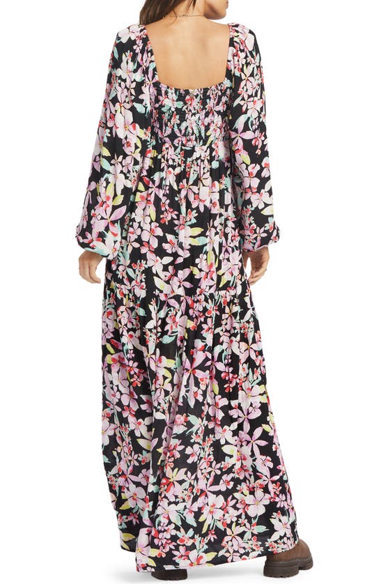 Shop Roxy On Holiday Floral Cutout Long Sleeve Maxi Dress In Anthracite New Life