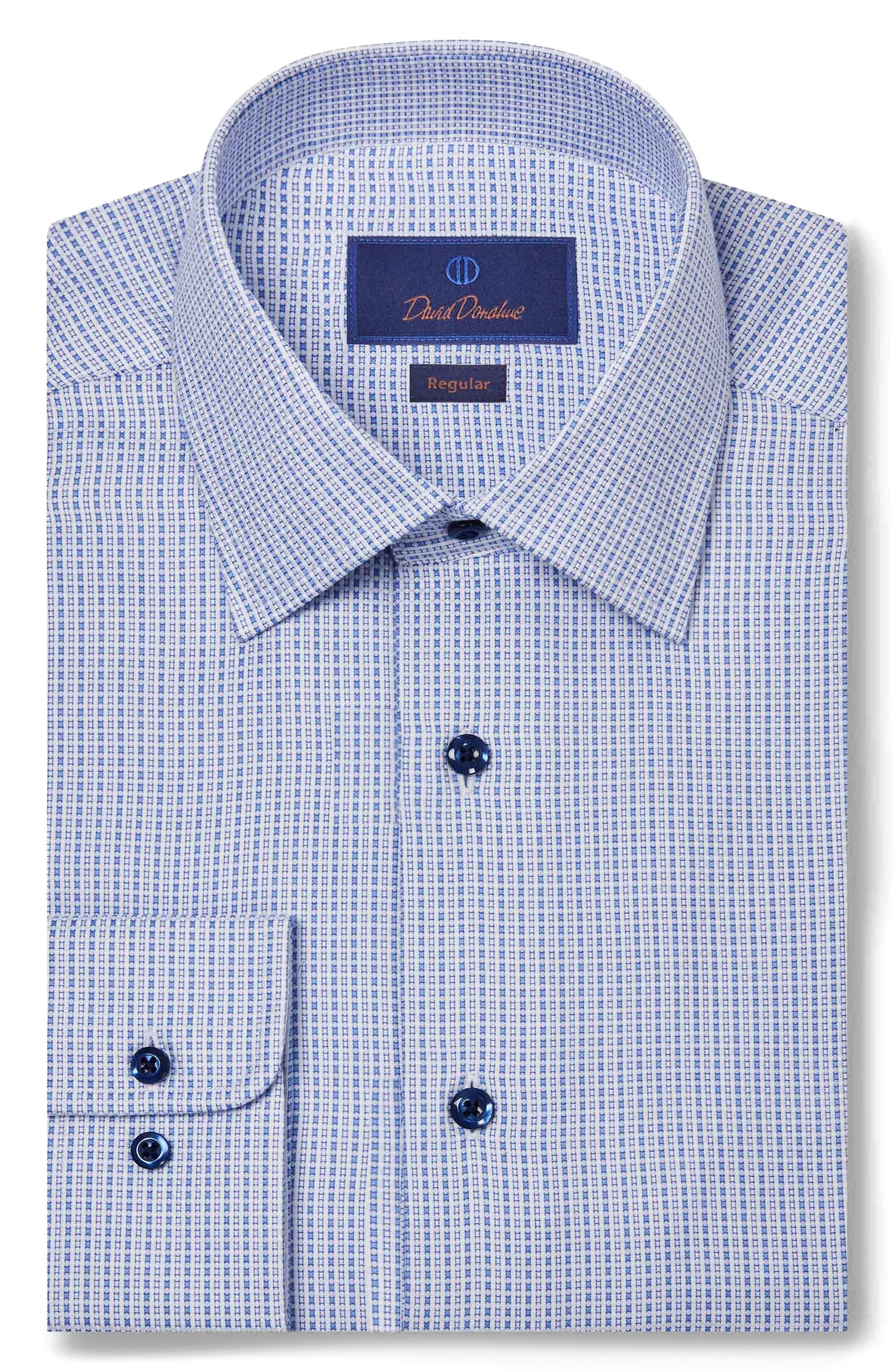 David Donahue Regular Fit Microstripe Cotton Dress Shirt in Blue/White 