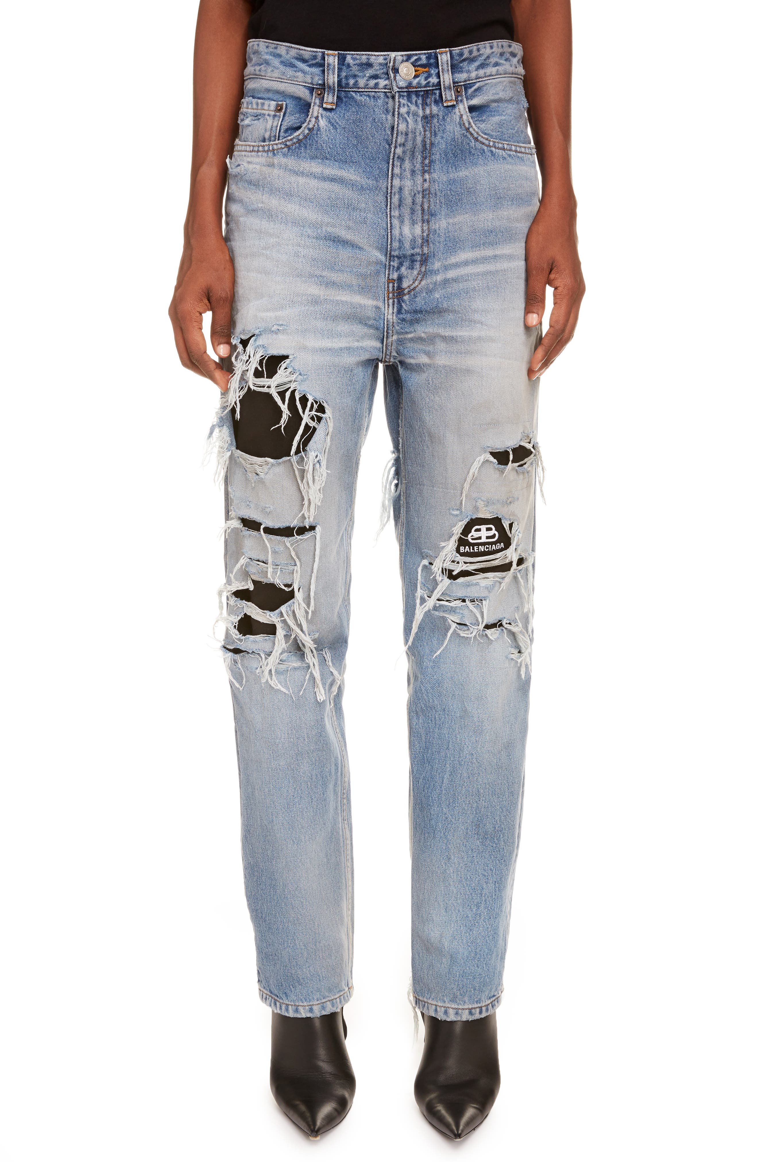 lined ripped jeans
