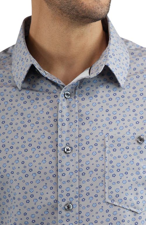 Jachs Floral Short Sleeve Button-up Shirt In Grey Poly Print