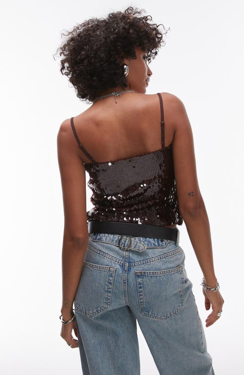 Shop Topshop Sequin Camisole In Brown