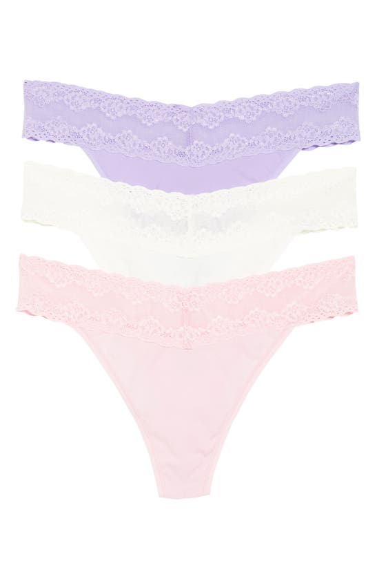 Natori Bliss Perfection Lace Trim Thong In Violette/fondant/blossom